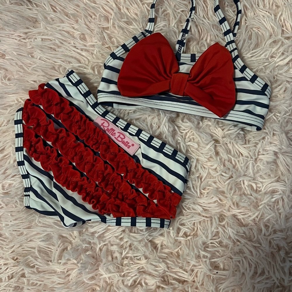 Ruffle Butts Swim Set with Red Bow - Picture 4 of 4